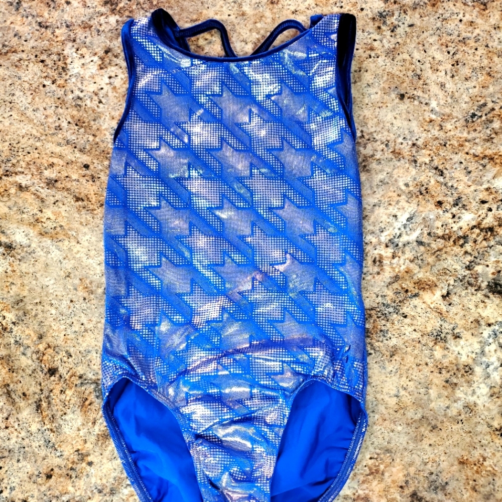 PATRIOTIC GK ELITE Adult Small gymnastics Dance Leotard Blue Silver Stars USA